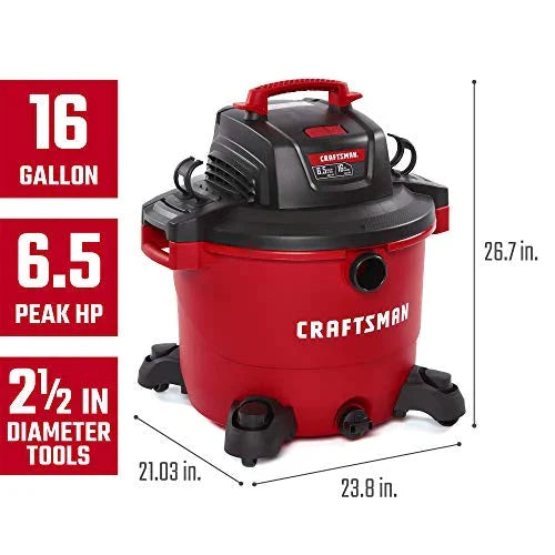 16 Gallon 6.5 Peak HP Wet/Dry Vac. Heavy-Duty Shop Vacuum