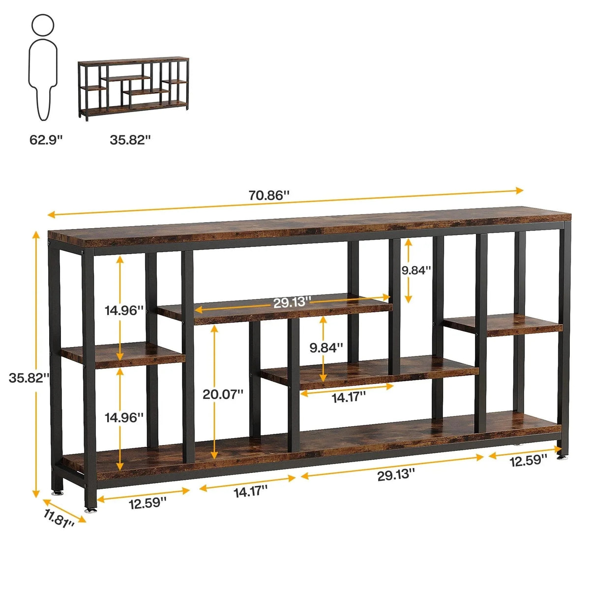 70.9 Inch Console Sofa Table with Storage. 3-Tier Entryway Table for Hallway