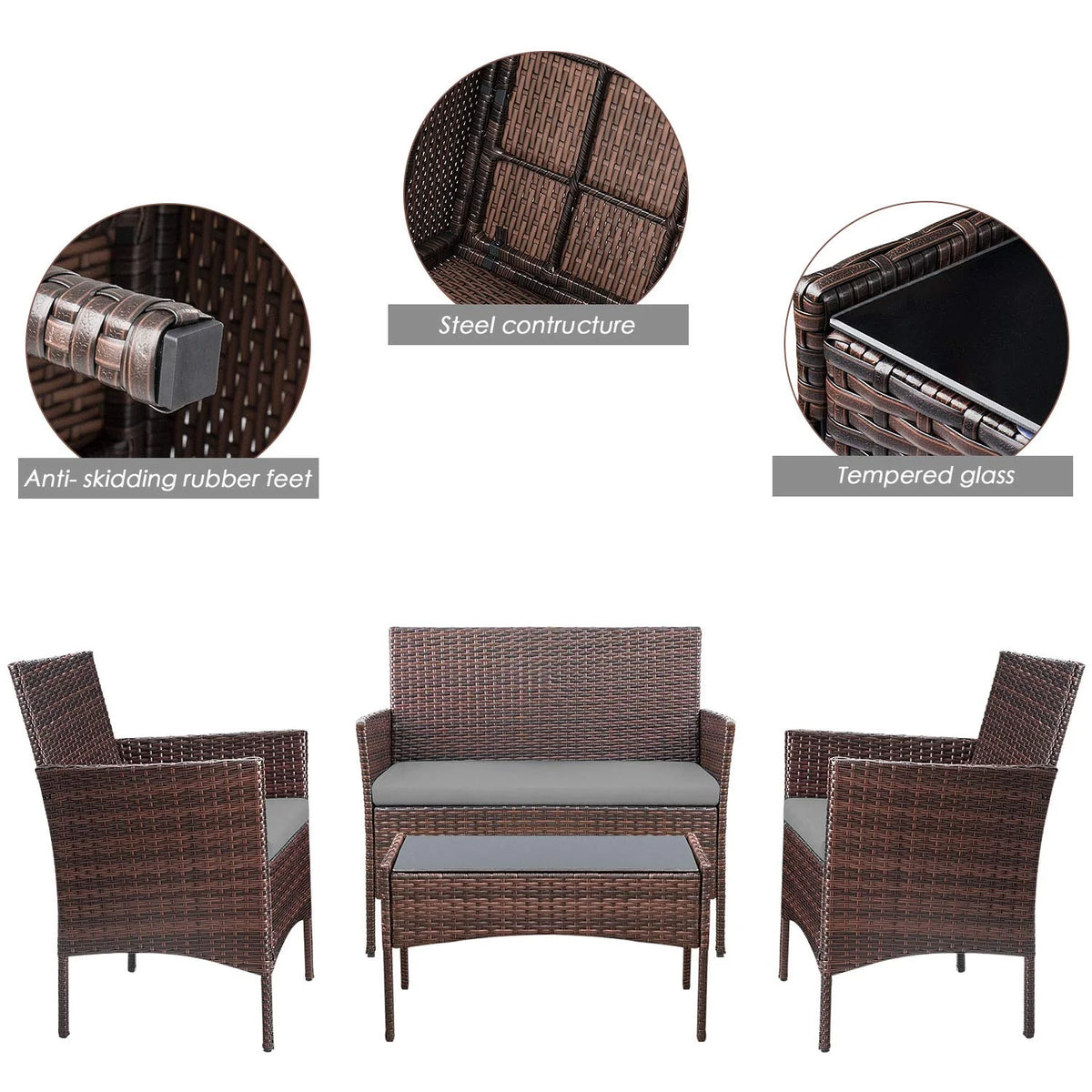 4-Piece Outdoor Patio Furniture Set. Rattan Wicker Chairs and Outdoor Seating Set