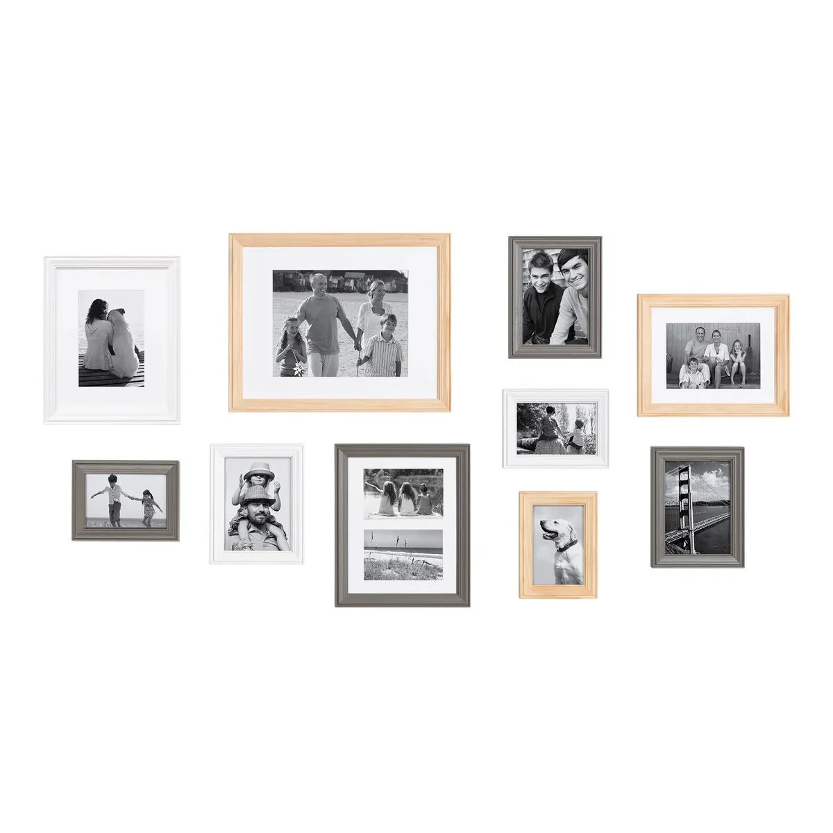10-Piece Wood Gallery Wall Picture Frame Set. Decorative Photo Display Frames for Living Room. Bedroom and Home Decor
