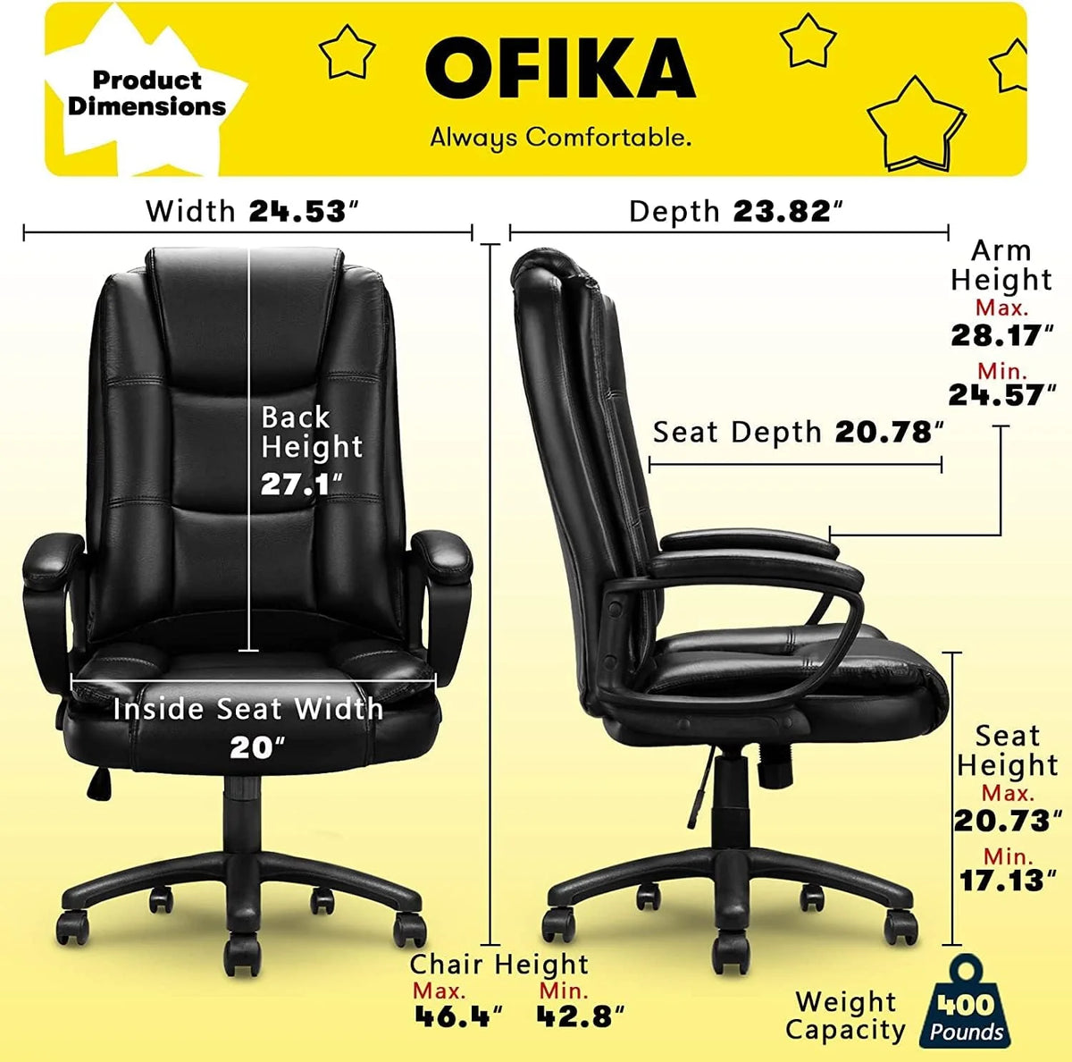 400 LBS Big and Tall Office Chair. Heavy Duty Ergonomic Computer Desk Chair for Home Office and Workspace