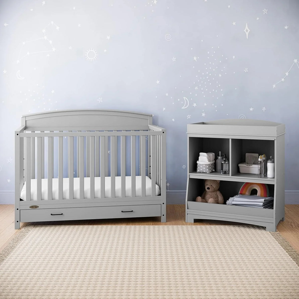 5-in-1 Convertible Baby Bed with Storage Drawers. White. Converts to Toddler Bed. Daybed and Full-Size Bed