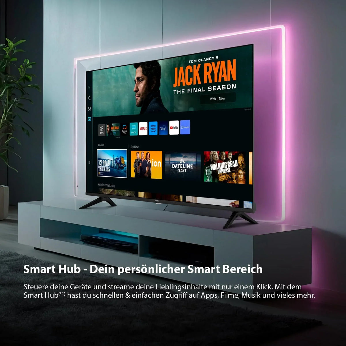 DYON ULTIMAX 40F-TI - 40 Zoll (100 cm) Full-HD Smart TV mit Tizen OS. Triple Tuner (DVB-C/-S2/-T2). Smart & Gaming Hub. Prime Video. Netflix. Disney+
