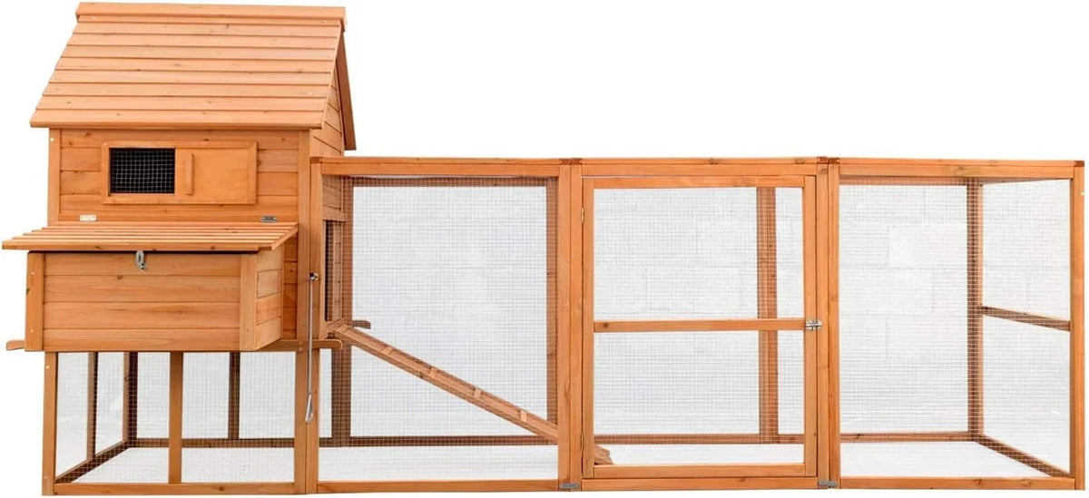Wiltec Hühnerstall 3100 x 1500 x 1500 mm braun mit Freilauf und Nistkästen aus Holz. Hühnerhaus mit Unterschlupf. Gitter und Kotwanne verzinkt