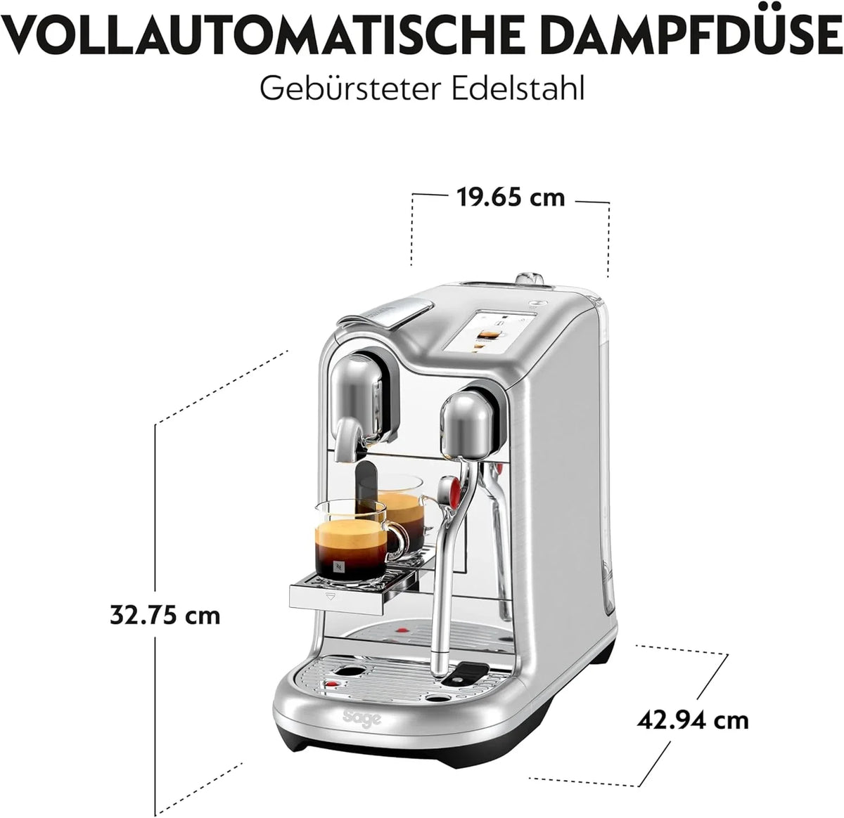 Nespresso Creatista Pro Kaffeemaschine von Sage. Edelstahl. Brushed Stainles Steel