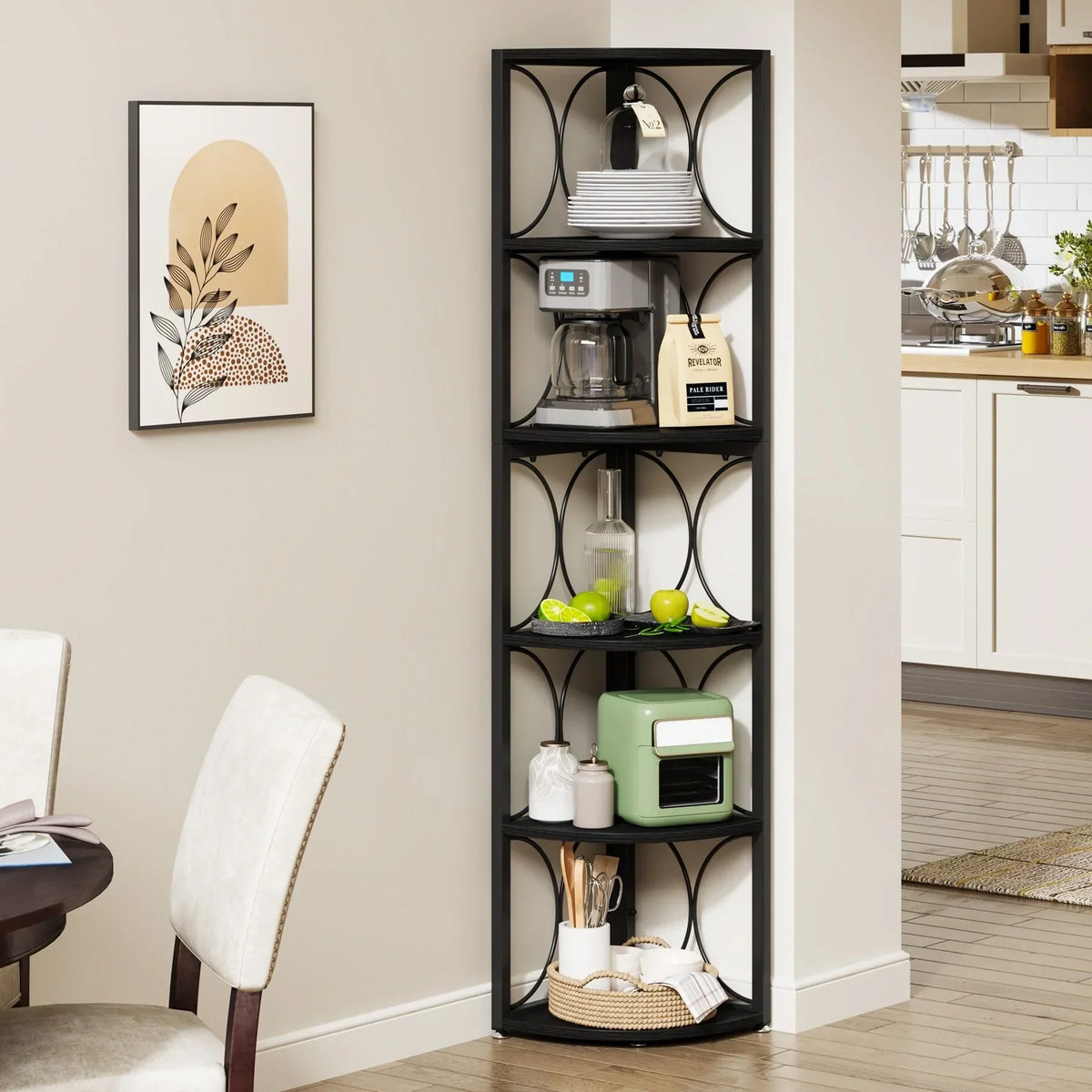 67 Inch Tall Corner Shelf. Freestanding Corner Bookshelf and Storage Shelving Unit