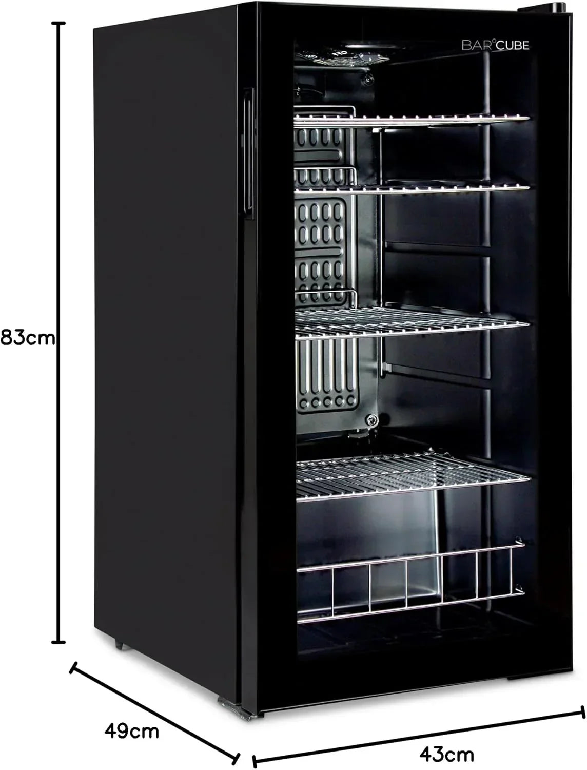°CUBES Getränkekühlschrank 90L mit Glastür & 4 variablen Ablagen | Kompakter Flaschenkühlschrank. perfekt für zu Hause. Büro. Partys & Gastro |