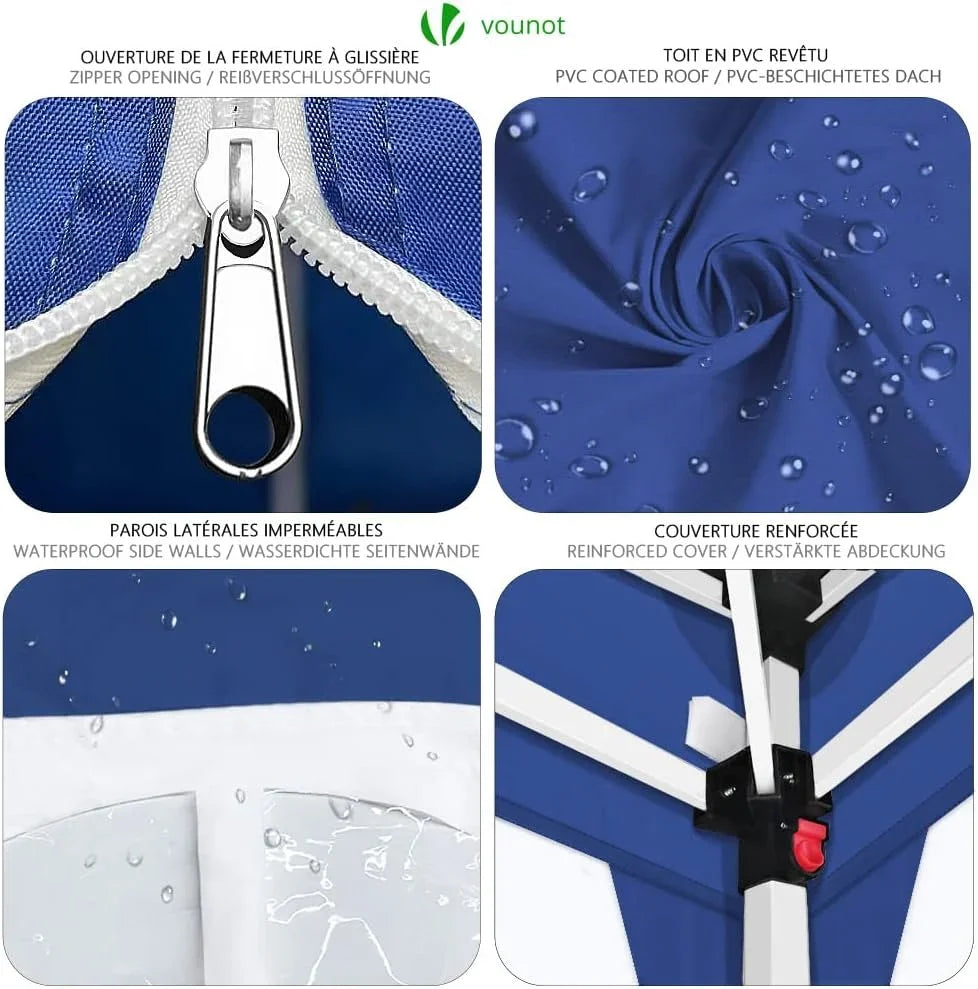VOUNOT Carpa Plegable Gazebo 3x3m con 4 Paredes y 4 Bolsas de Arena. Cenador Pabellón de Jardín para Camping. Fiestas. Exterior. Color Azul