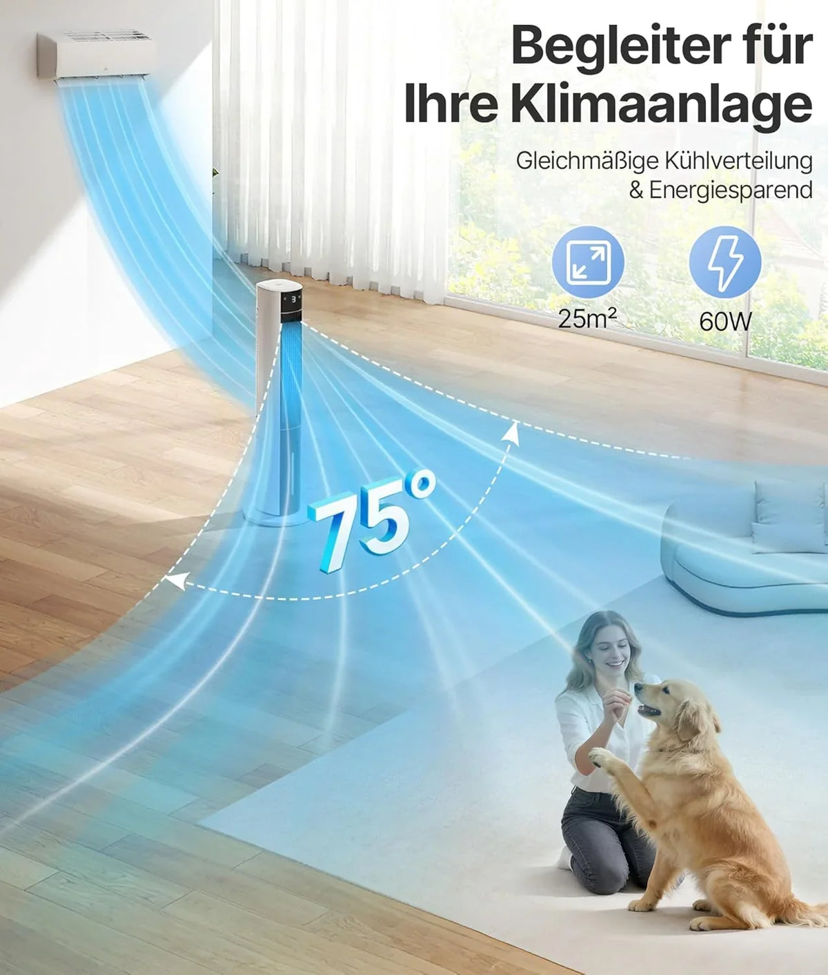 Turmventilator Luftkühler mit Wasserkühlung - Mobile Klimaanlage ohne Abluftschlauch. Ventilator mit Kühlung Leise. 3 Modi-12H Timer-Aroma-