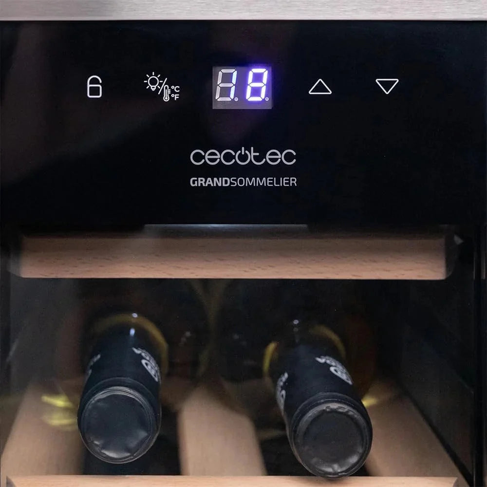Cecotec Vinoteca Libre Instalación Bolero GrandSommelier 1250 CoolWood. Nevera para vinos con capacidad para 12 botellas. temperatura ajustable de 8-