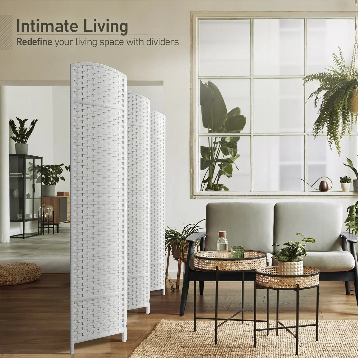 6 Panel Room Divider. 6ft Tall Extra Wide Folding Privacy Screen with Hand-Woven Mesh Panels