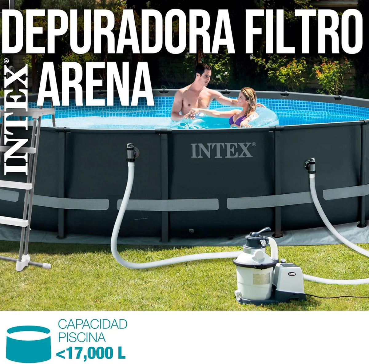 Intex Depuradora Arena Krystal Clear 3.500 l/h Skimmer Deluxe Filtro 3.028 l/h Easy Set-Metal Frame. 49x43x34 cm. Color Blanco