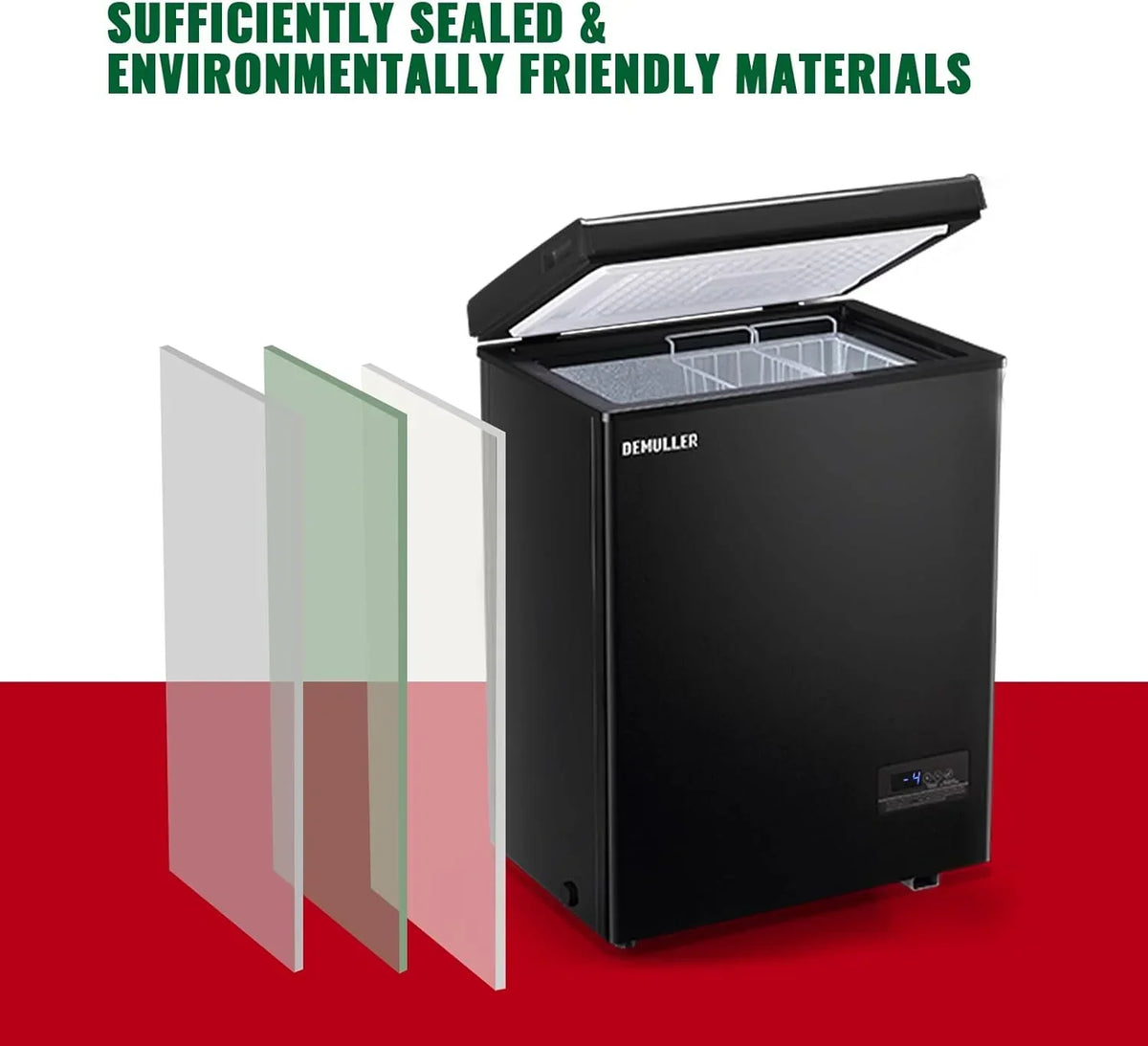5.0 Cu. Ft. Chest Freezer with 2 Removable Stainless Steel Baskets. Electronic Control. 41°F to -15°F. Black