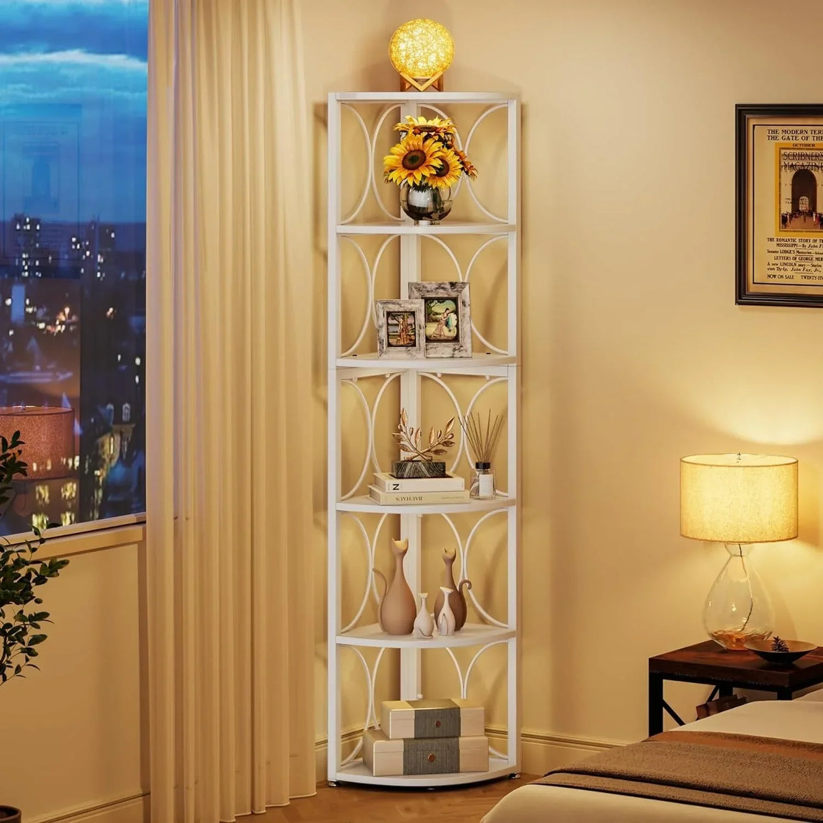 67 Inch Tall Corner Shelf. Freestanding Corner Bookshelf and Storage Shelving Unit