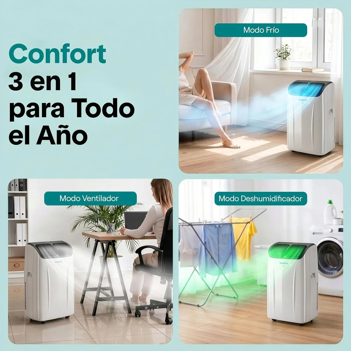 SereneLife Aire Acondicionado Portátil 14000 BTU con WiFi. Climatizador 3 en 1 Frío. Ventilación y Deshumidificador. Smart con Kit de Ventana. para