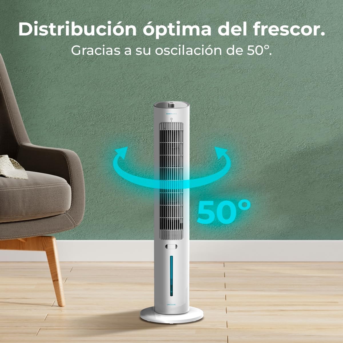 Cecotec Climatizador Evaporativo EnergySilence 2000 SkyCool. 60W. Depósito de 3L. Compatible con Aceites esenciales. 3 Velocidades. Oscilación de 50o.