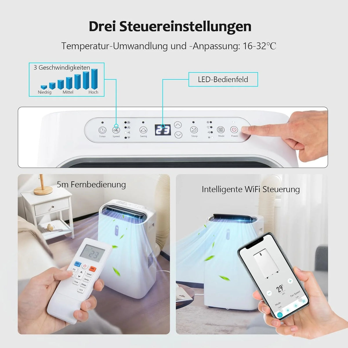 GOPLUS 14000 BTU Klimaanlage mit Abluftschlauch. 5 in 1 mobiles Klimagerät: Kühlen. Heizen. Entfeuchten. Belüften. Schlafmodus | für Raumgröße bis