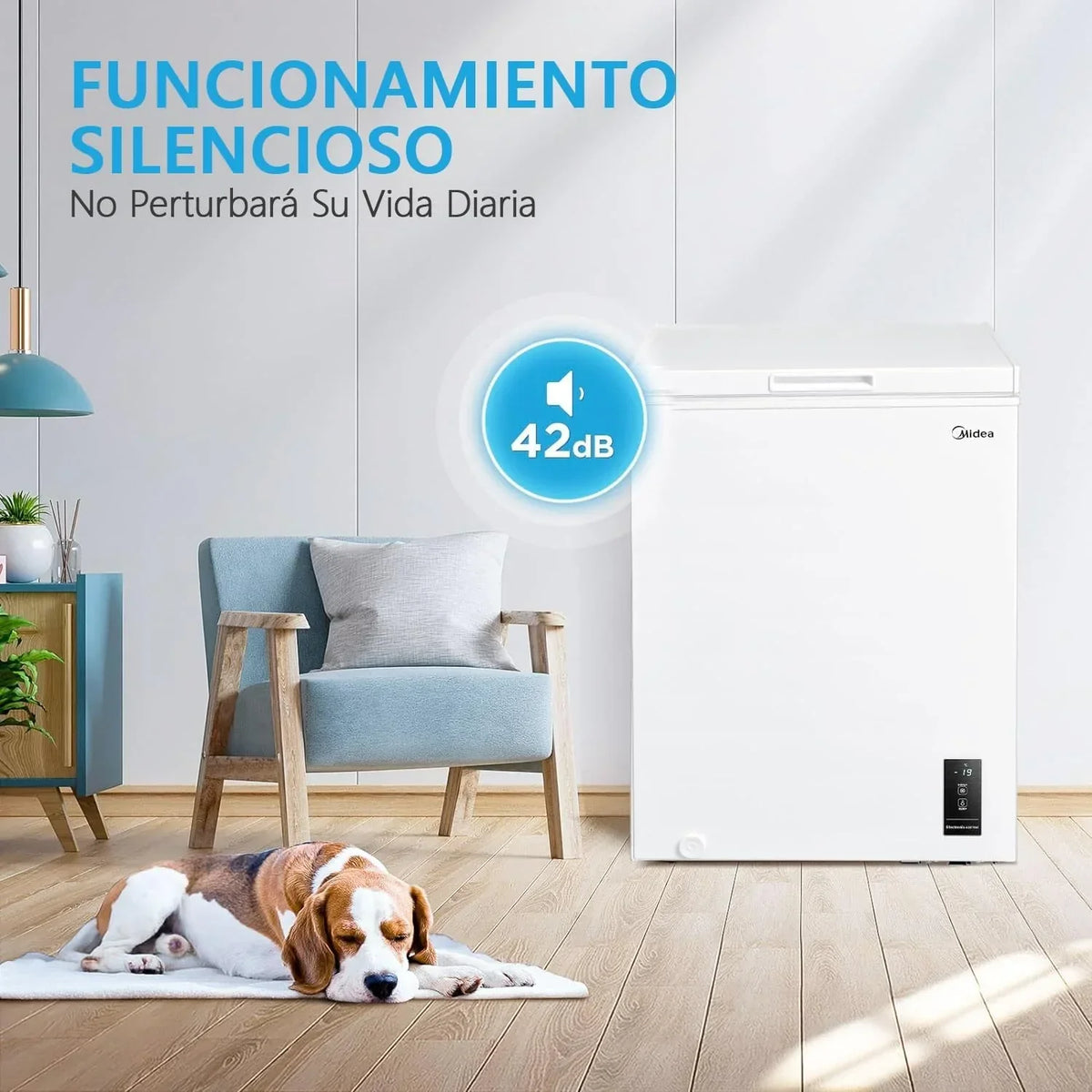 MIDEA Arcon Congelador Pequeño Horizontal de 99L. Motor Inverter. Control Electrónico de Temperatura. Tecnologia D-TYPE Tube. Cestas con Asa. Easy