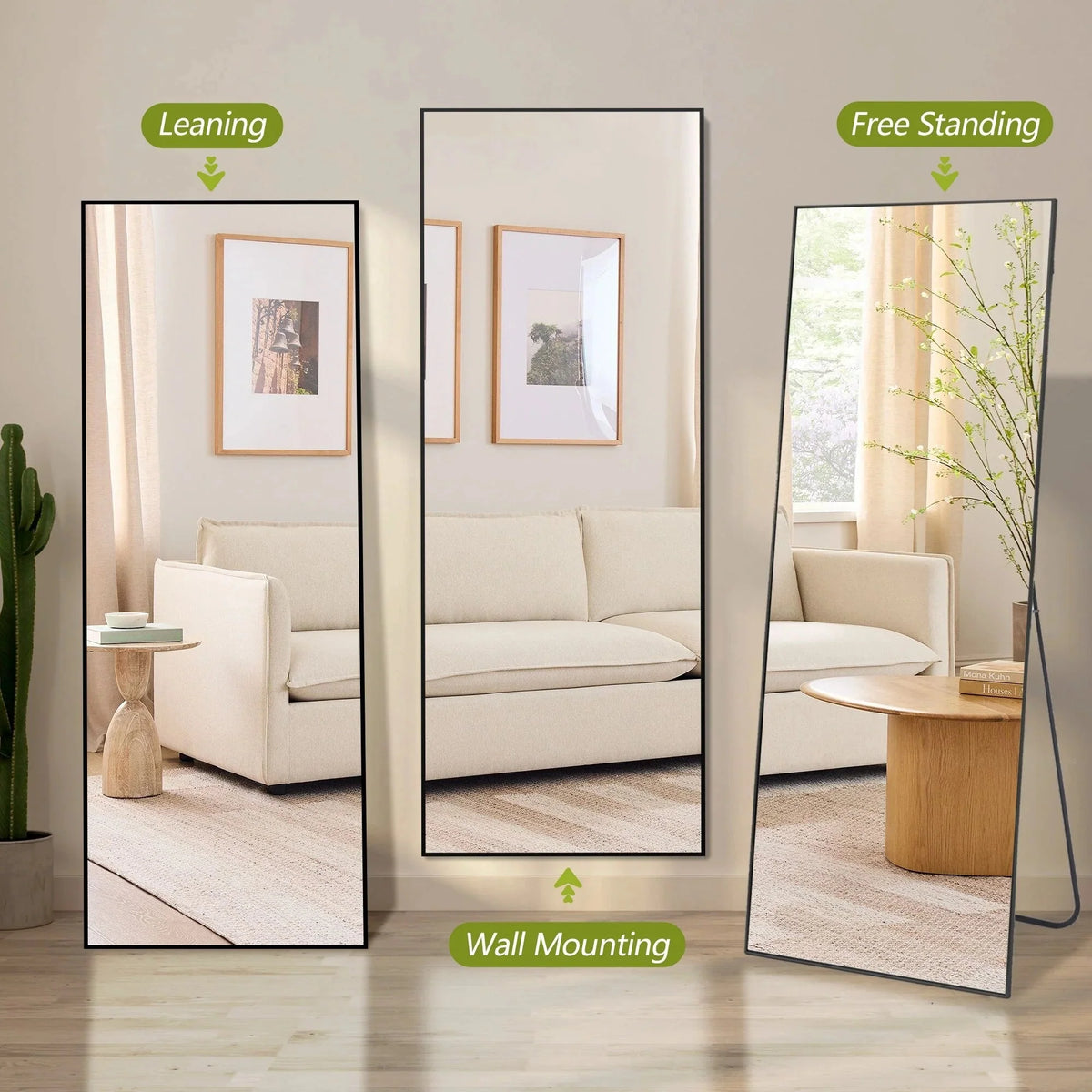 64x21 Full Length Floor Mirror. Large Full Body Aluminum Alloy Frame Standing Mirror with Stand and Wall Mount Option