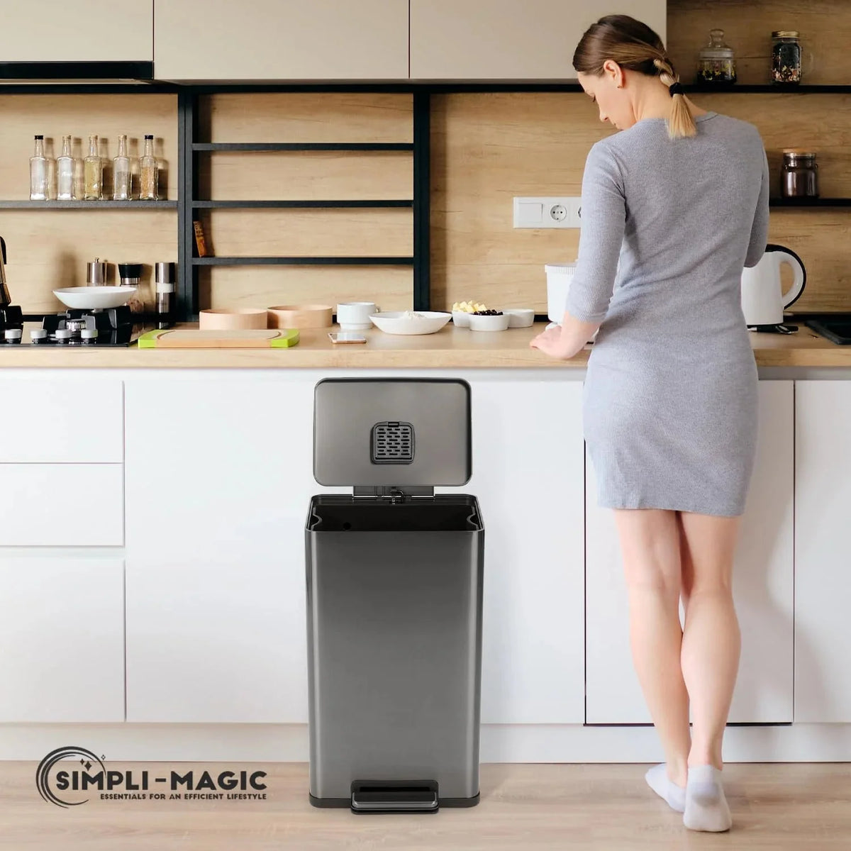 13.2 Gallon Step Trash Can. Hands-Free Kitchen Garbage Bin with Odor Control
