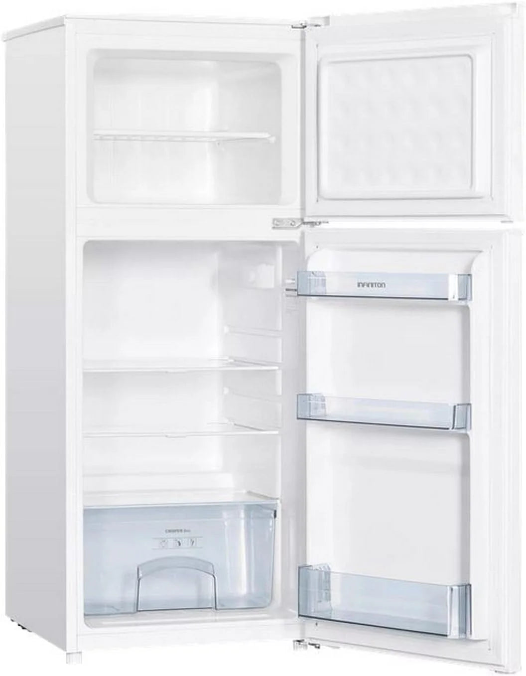 Frigorifico Dos Puertas Infiniton FG-151D12BEV. 151 Litros. 122 cm de Altura. Ancho de 50 cm. Ciclico. LED Interior. Regulación en altura. E. Blanco