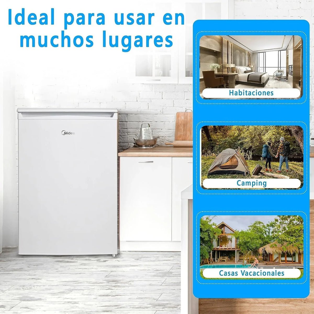 Midea Nevera pequeña 113L con Congelador - Mini frigorífico pequeño para la Habitación/Caravana/Camping - Mini Bar Bajo Consumo - Frigorifico Bajo