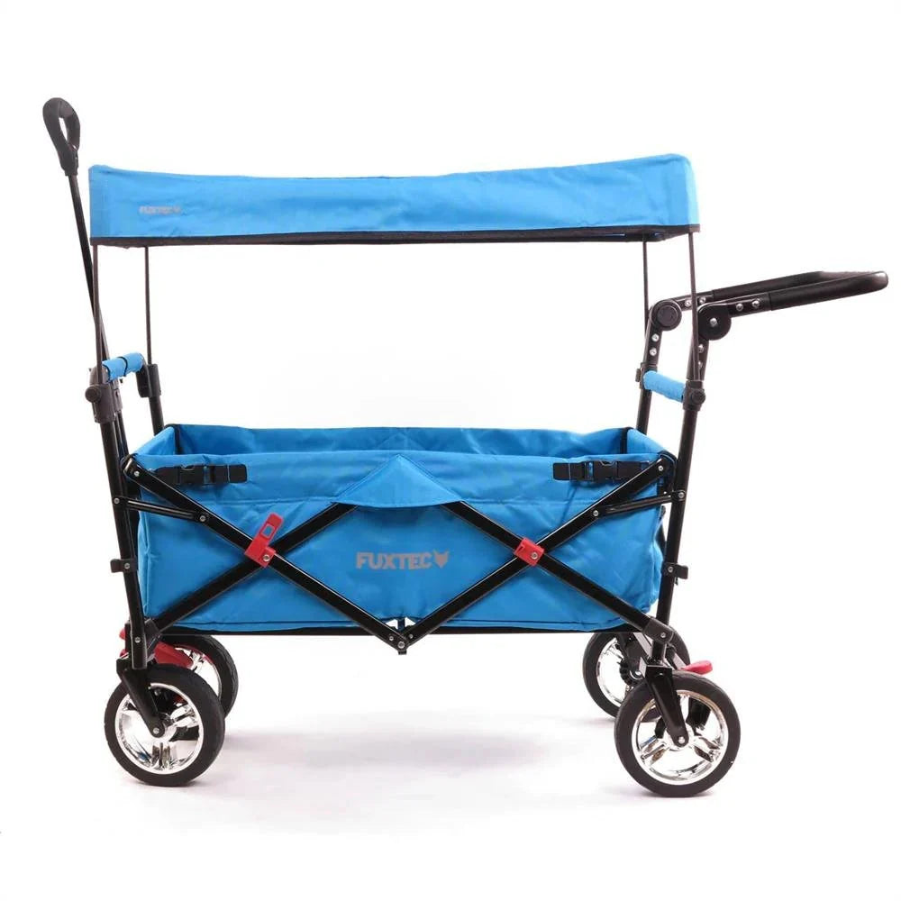 Bollerwagen FUXTEC FX-CT700. Carro Plegable Gris para el Transporte de niños. Ciudad. Campo. Playa o montaña - con Capota Anti-UV. asa de Empuje.