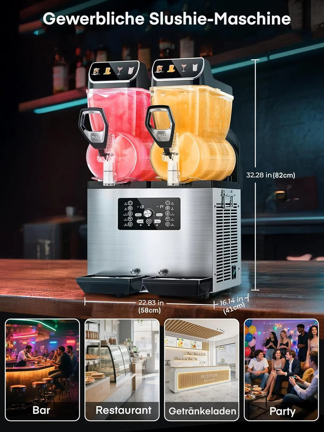 FOHERE Kommerzielle Slush Maschine. 30L Tanks Slush Eis Maschine.Unabhängige Tank Kontrolle. Slushie Maschine für Restaurants Café Bars Party