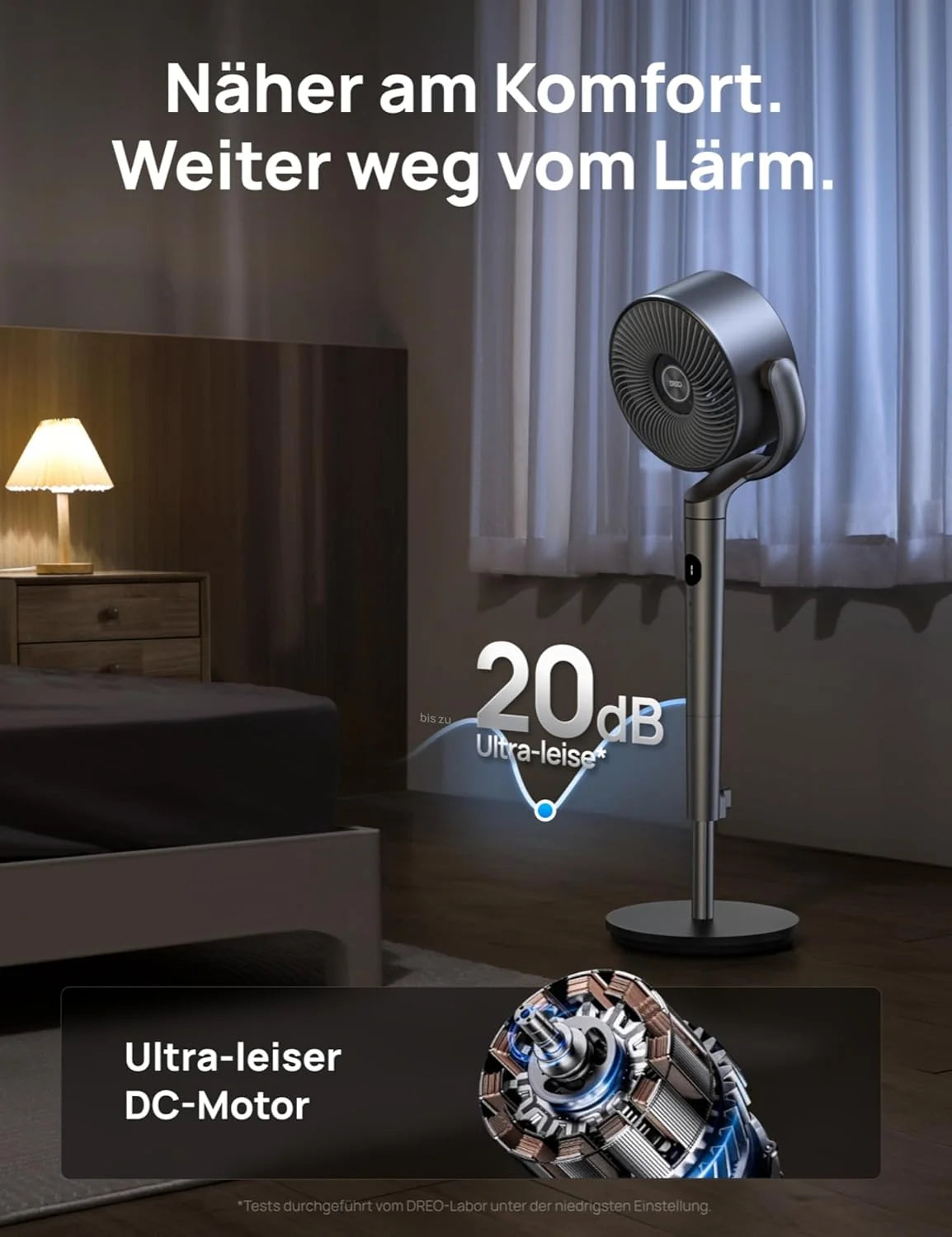 Dreo 20dB leiser Standventilator. 120°+120° Omni-direktionale oszillierende Ventilator. 26M Windentfernung. 1200m³/h Luftvolumen Echt Turbo-
