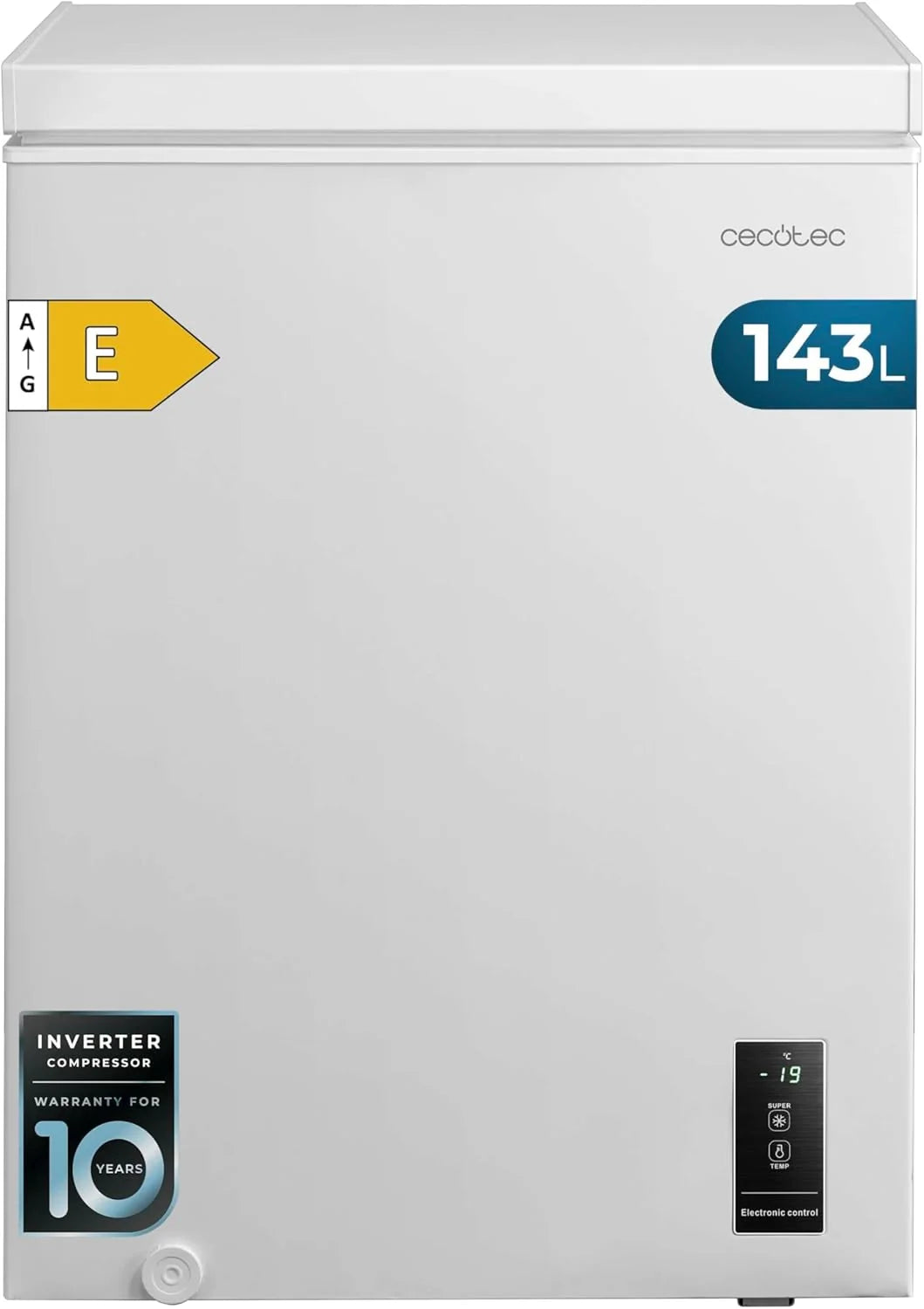 Cecotec Congelador Horizontal 143L Bolero CoolMarket Chest 143P White E. Cesta con Asas. Control Electrónico LED. UltraContact D-Cool. Dual Function.