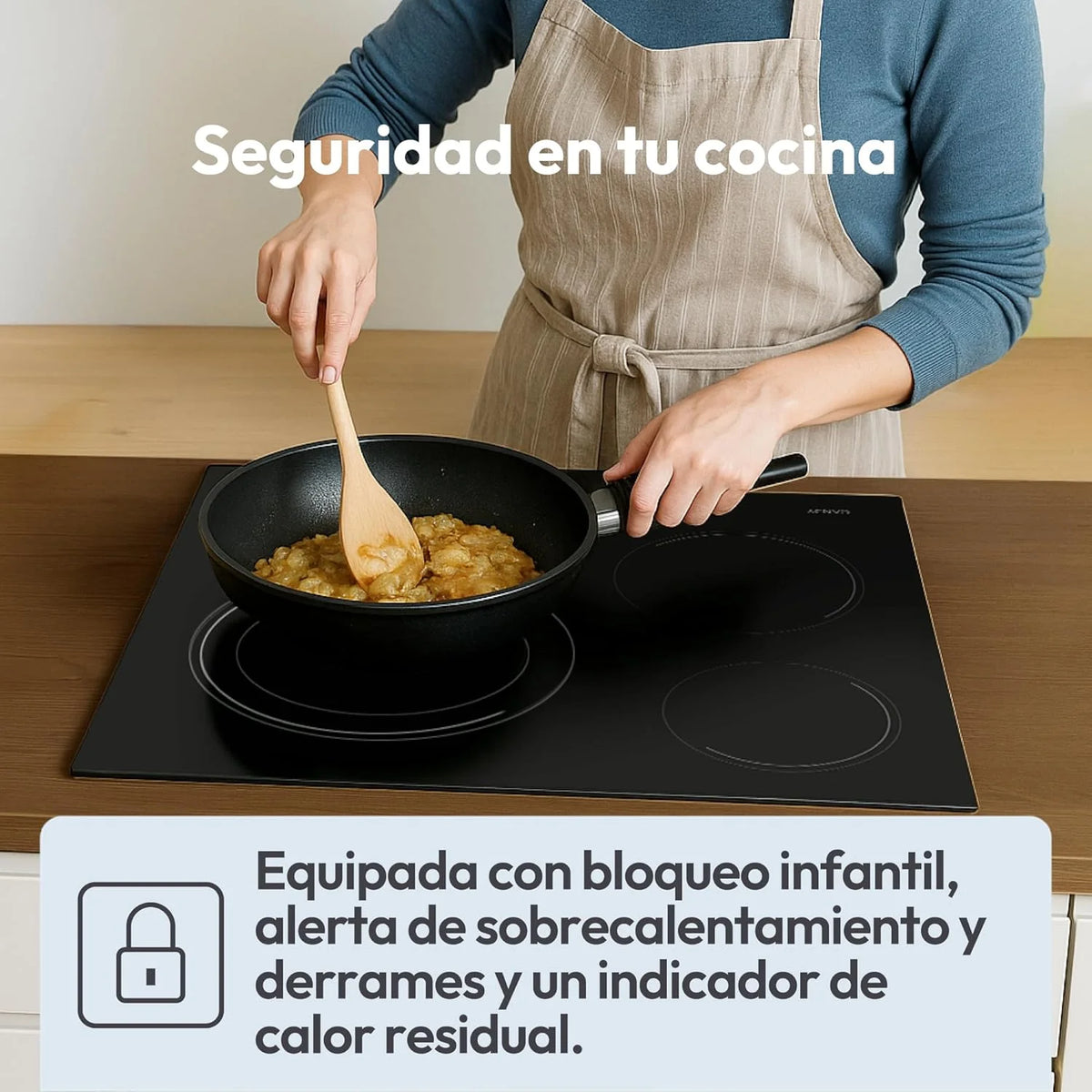 Candy CH63DCC Hob Ceramic Hob 60 cm. 3 Cooking Zones. Double 30 cm Paella Pan. Touch Control. 9 Power Levels. Safety System. Black