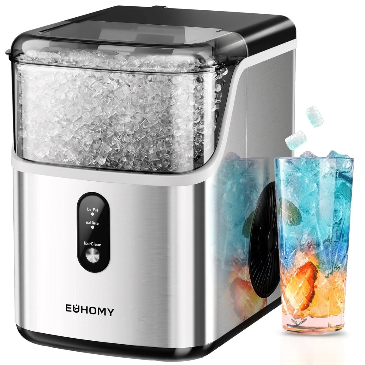 Desktop ice machine. pebble-style ice machine with 35 pounds/24-hour soft ice function. automatic cleaning sonic ice machine with ice scoop and ice box. granular ice machine (in stainless steel) suitable for home/kitchen/office