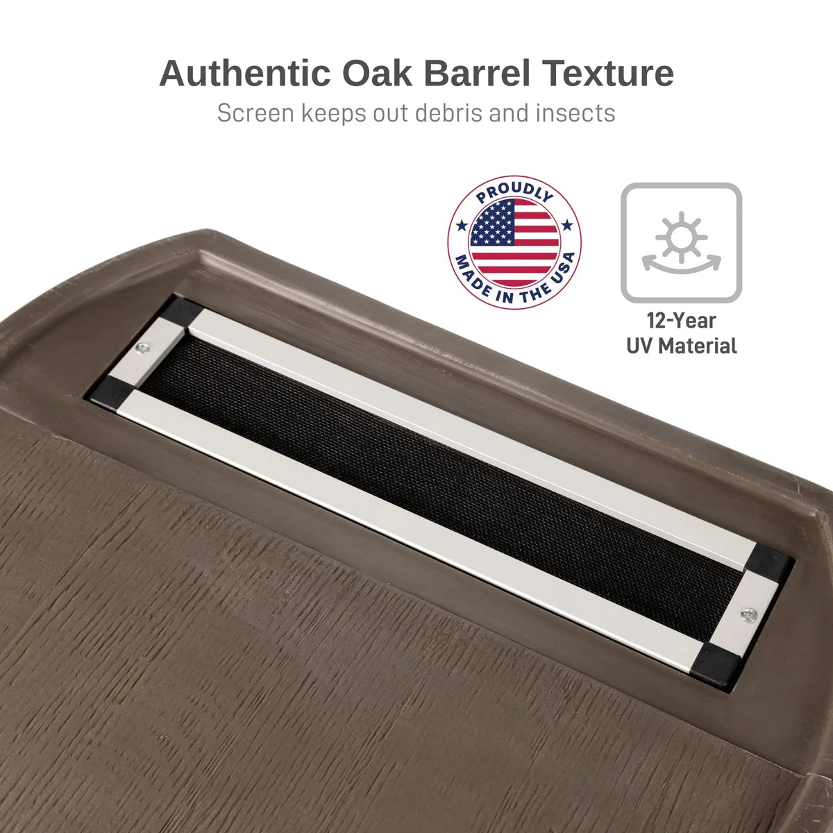 50 Gallon Rain Barrel with Brass Spigot. Walnut Rainwater Collection Barrel for Garden and Outdoor Use