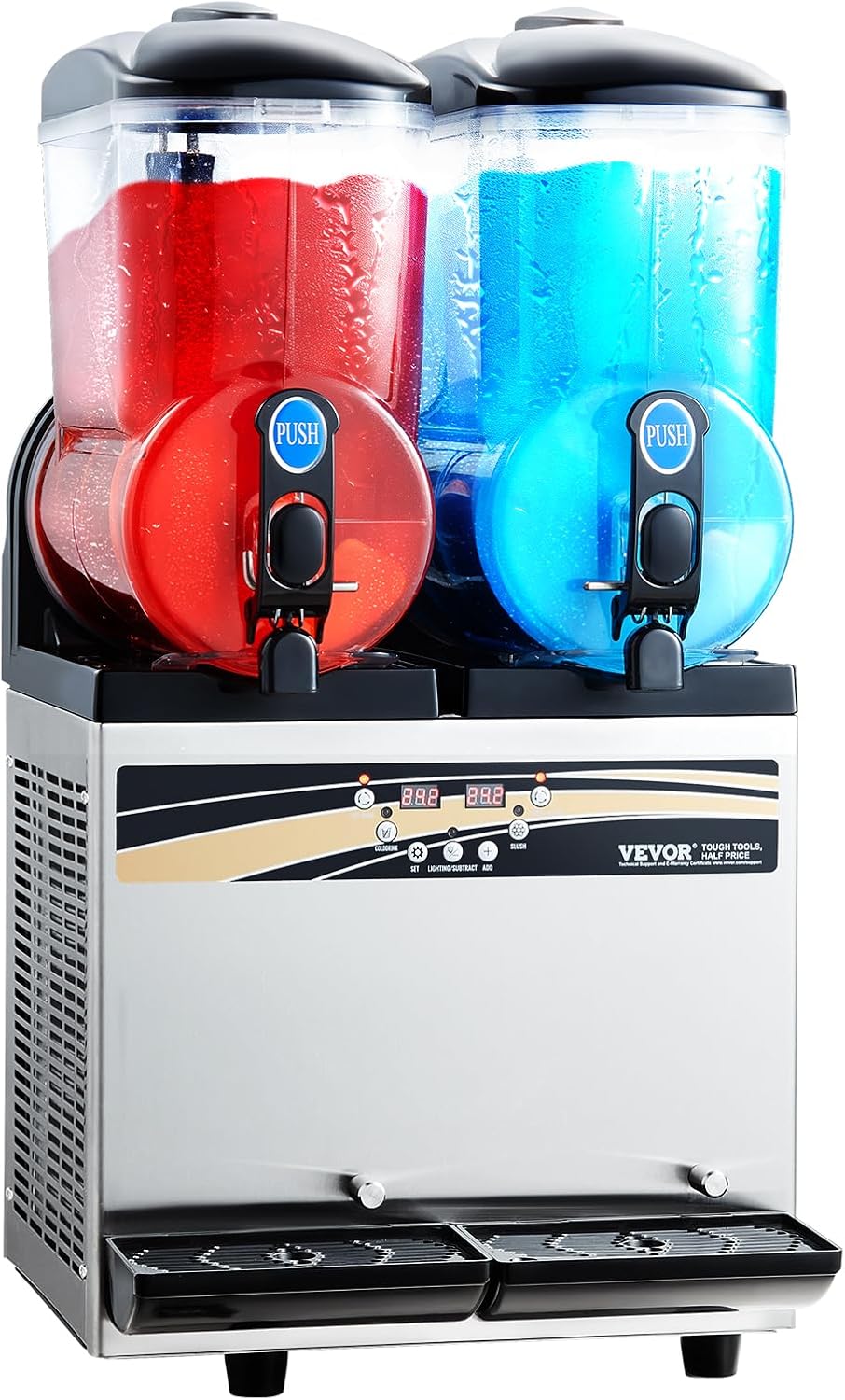 15L x 2 Double-Tank Commercial Slushy Machine. Stainless Steel. Frozen Drink Machine