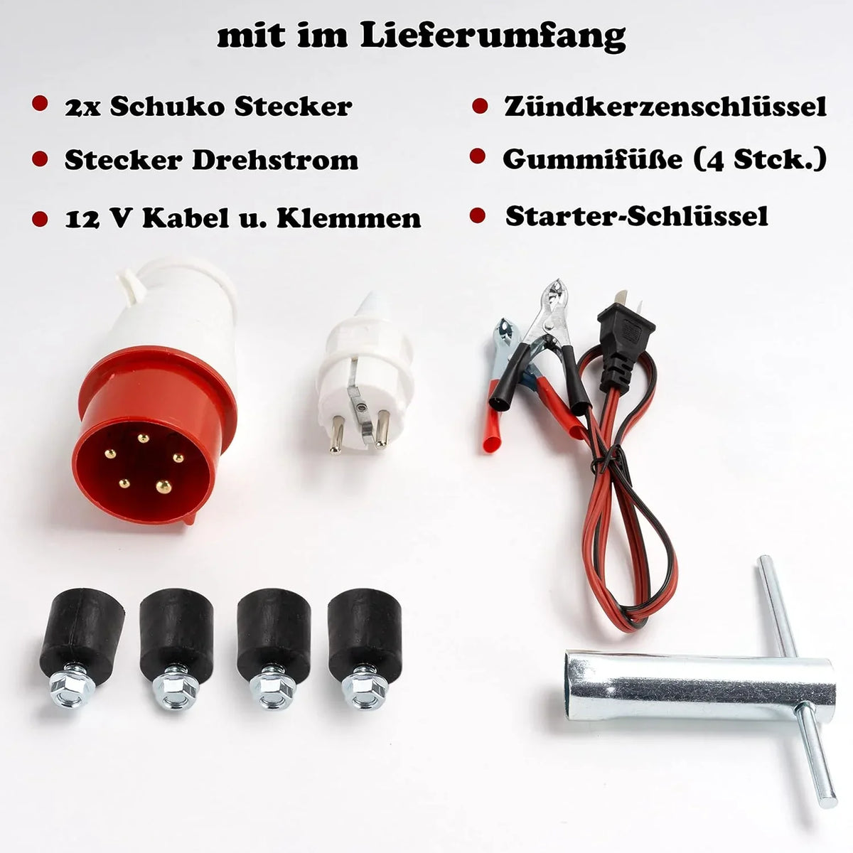 Generador de corriente con gasolina | Accesorios incluidos | Grupo electrógeno silencioso | 5 enchufes 3 x 230 V / 1 x 400 V / 1 x 12 V | 6.5 CV