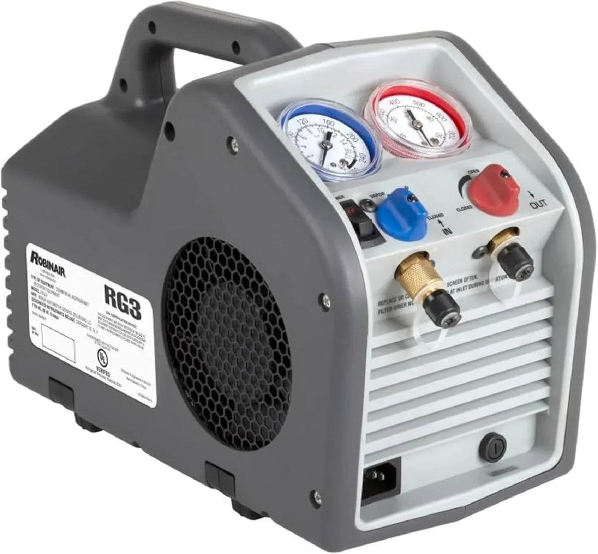 Portable Refrigerant Recovery Machine 115V. 60Hz. for Both Liquid and Vapor Refrigerant.