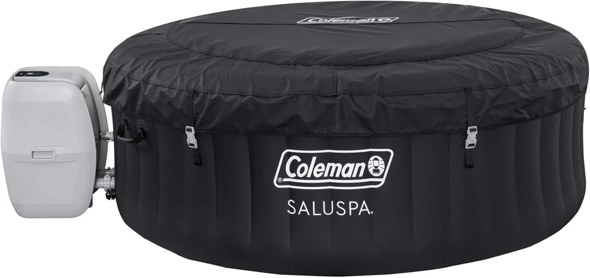 2-4 Person Inflatable Hot Tub. Portable Round Outdoor Spa with 120 Soothing Air Jets and Insulated Cover. Black