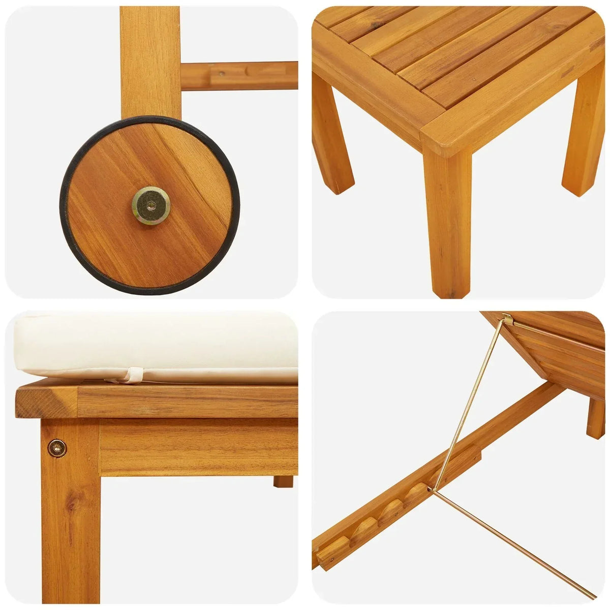 2025 Tumbonas 2 pcs con Mesa y Cojines de Madera Maciza de Acacia. Tumbona con Cojines Crema de Madera Maciza de Acacia. Mesa Lateral de Jardín