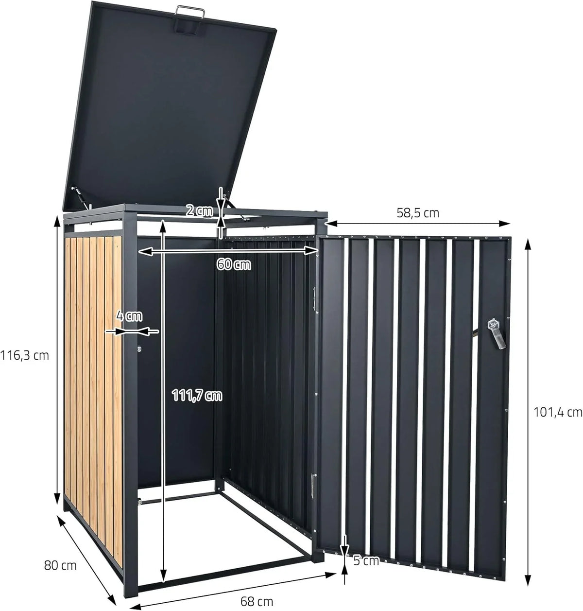 ML-Design Mülltonnenbox 3er 3 Tonnen 240L 200x80x116.3cm Anthrazit-Holzoptik. Stahl wetterfest/abschließbar Mülltonnenverkleidung Klappdeckel/3 Türen.