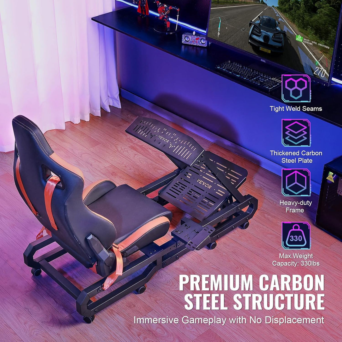 Soporte para Volante de Carreras VEVOR con Ruedas para Logitech G923/G920/G29. Cabina de simulador de conducción de Acero Resistente. Thrustmaster