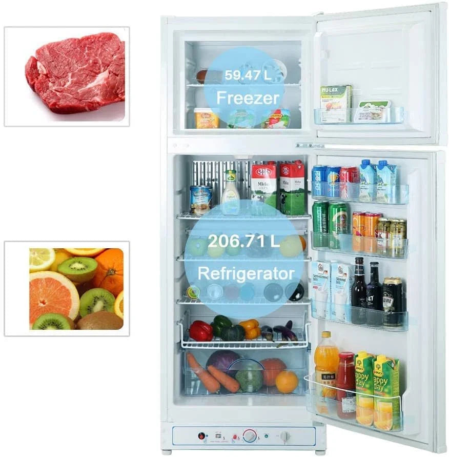 SMETA Nevera Gas con Congelador. 265L (203L+62L). 220V. Refrigerador Congelador Combinado. Refrigerador Camping Gas para Autocaravana. Garaje.