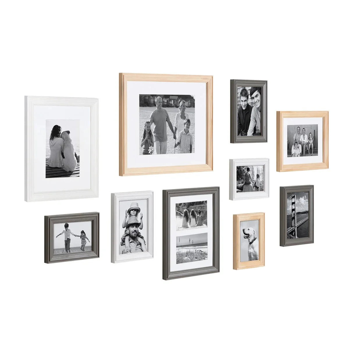 10-Piece Wood Gallery Wall Picture Frame Set. Decorative Photo Display Frames for Living Room. Bedroom and Home Decor