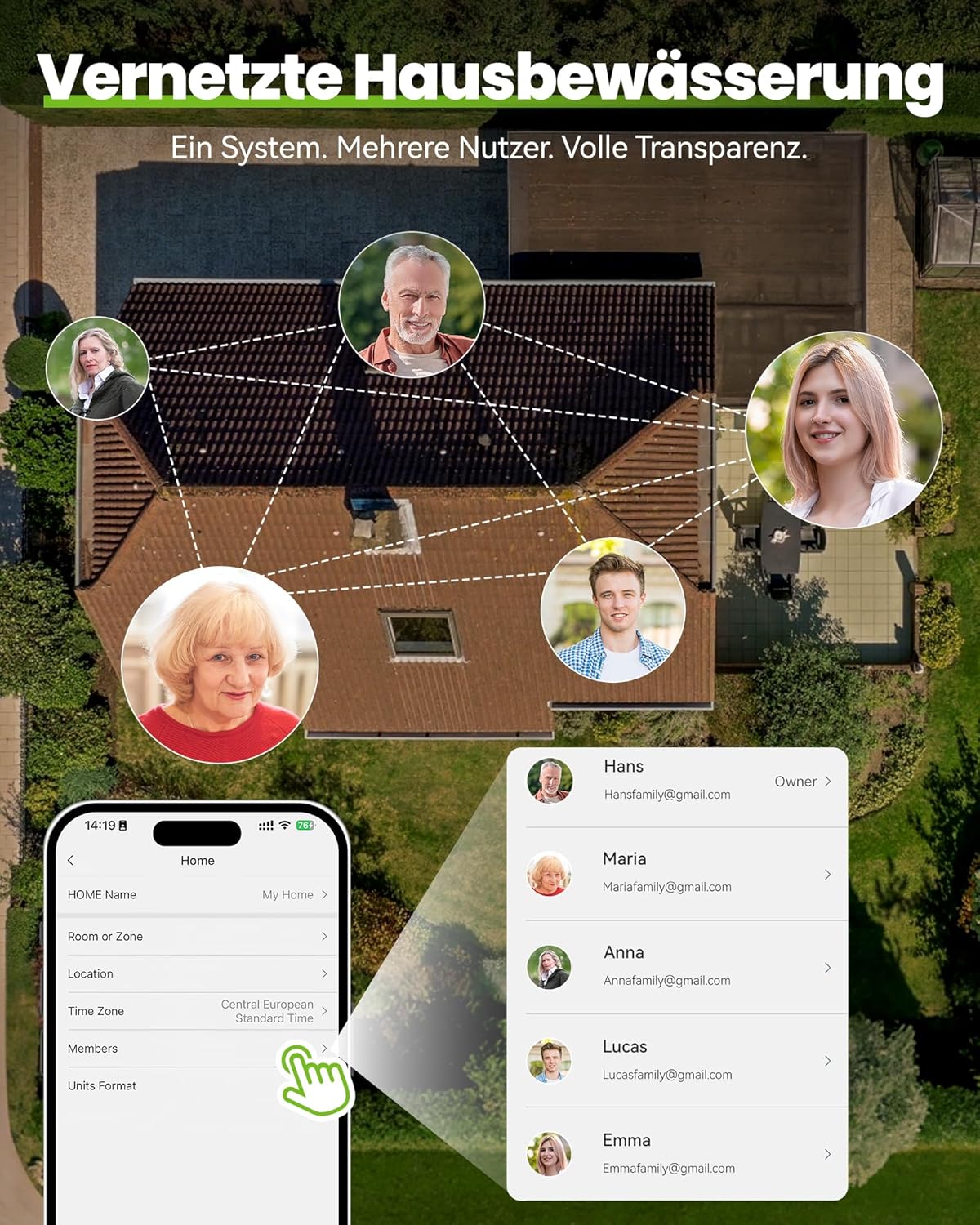 RAINPOINT Bewässerungscomputer WLAN mit 4 Ausgängen. Messing Ein- und Ausgang. Bewässerungsuhr 4 Zonen mit wetter- & bodenbasierter Steuerung. App- &