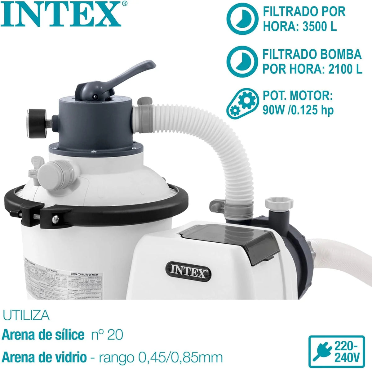 Intex Depuradora Arena Krystal Clear 3.500 l/h Skimmer Deluxe Filtro 3.028 l/h Easy Set-Metal Frame. 49x43x34 cm. Color Blanco