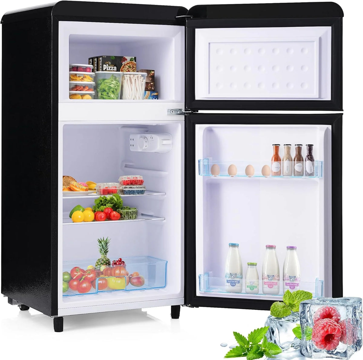 Merax Kühlschrank mit Gefrierfach. Kühl-Gefrierkombination. klein Kühlschrank mit 51L und Gefrierschrank 21L. Leise. LED. Glasablagen. Gemüsefach.