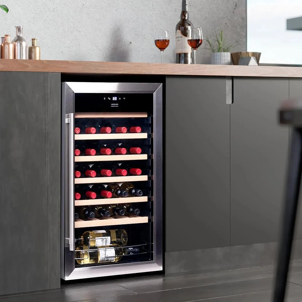 Cecotec Vinoteca 34 botellas Bolero grandsommelier 34030 inox compressor. 80 L. Enfriamiento por compresor. Temperatura regulable de 5 a 18oC. Control