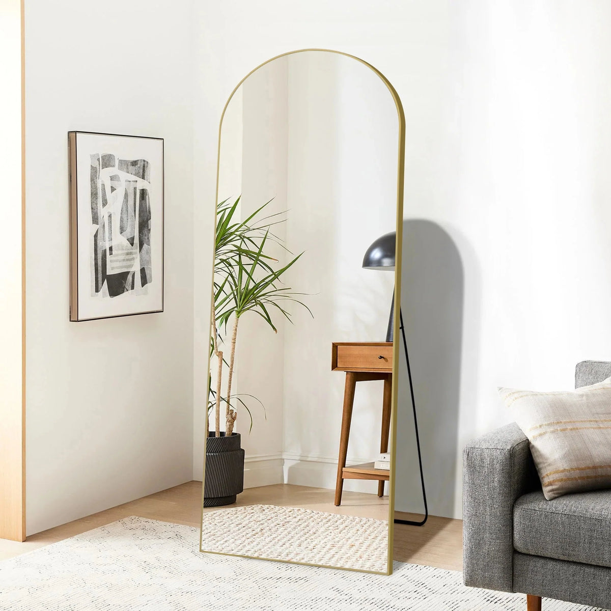 64x21 Full Length Floor Mirror. Large Full Body Aluminum Alloy Frame Standing Mirror with Stand and Wall Mount Option