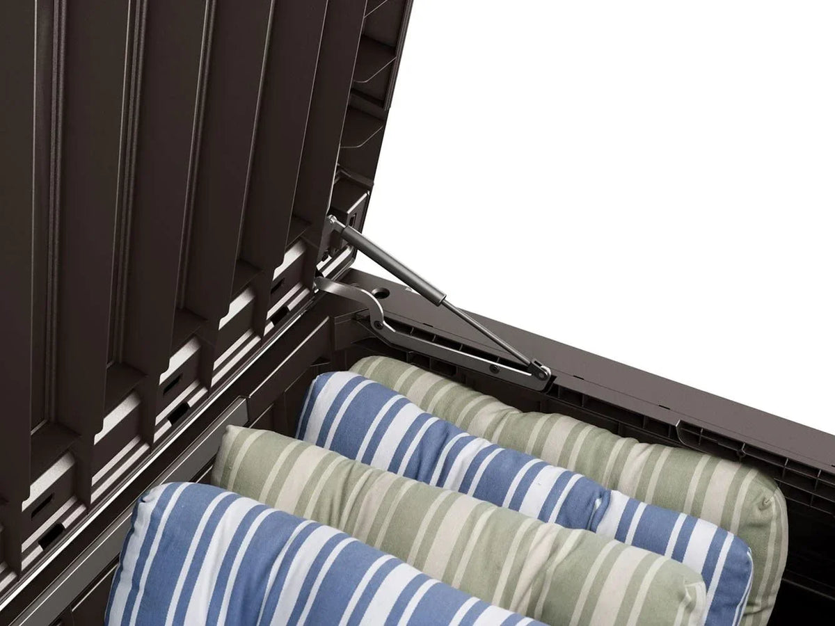 150 Gallon Resin Large Deck Box-Organization and Storage for Patio Furniture. Outdoor Cushions. Garden Tools and Pool Toys. Brown