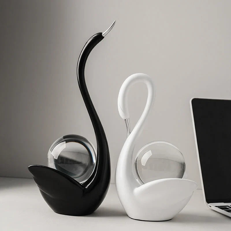 Modern Ceramic Swan Figurine with Glass Sphere Decorative Sculpture for Home Tabletop Decor