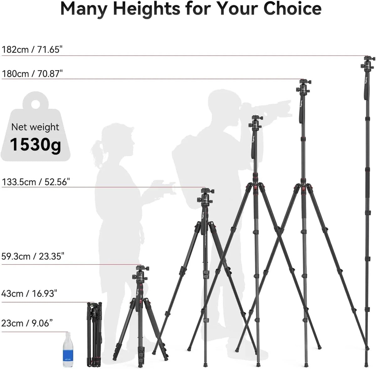 71 Foldable Aluminum Camera Tripod and Monopod. Adjustable Photography Tripod Stand for Cameras and Video